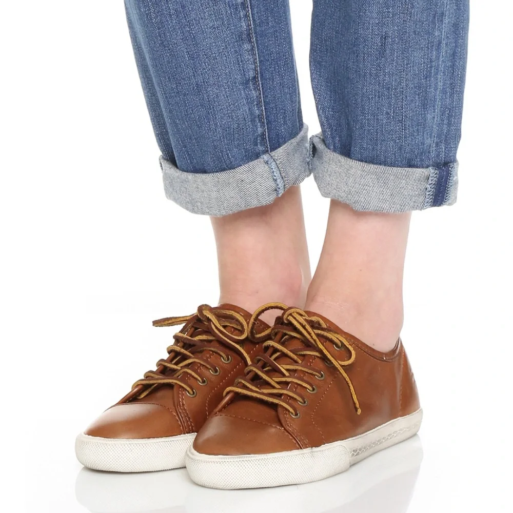 Frye Mindy Low Brown Nubuck Leather Sneaker 9 Casual Neutral Athleisure Bohemian - Picture 14 of 16